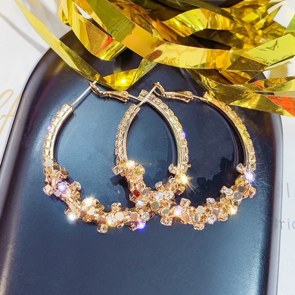 Exaggerated Circle Full Of Diamond Earrings Fashionable