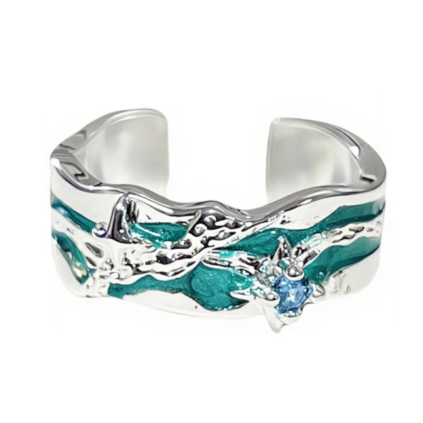Simple Personality Mint Green Enamel Asterism Ring