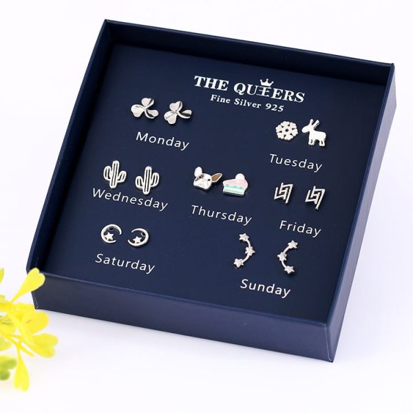 Fashion 925 Silver Needle Asymmetrical Earrings Gift Set