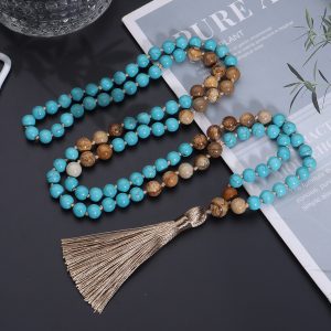 d7ef0506-1775-44b2-9088-3aded54e0d72.jpg 108 Mala Necklace Vintage Turquoise Painted Stone Necklace