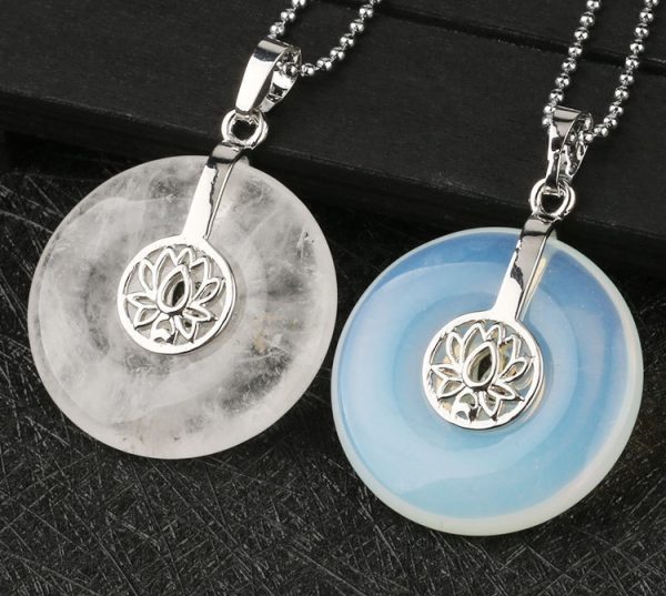 Natural Crystal Lotus Safety Buckle Pendant Multicolor Crystal Necklace