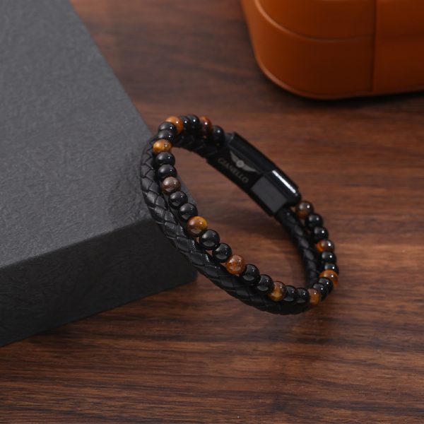 Hand-woven Natural Tigereye Leather Beaded Men