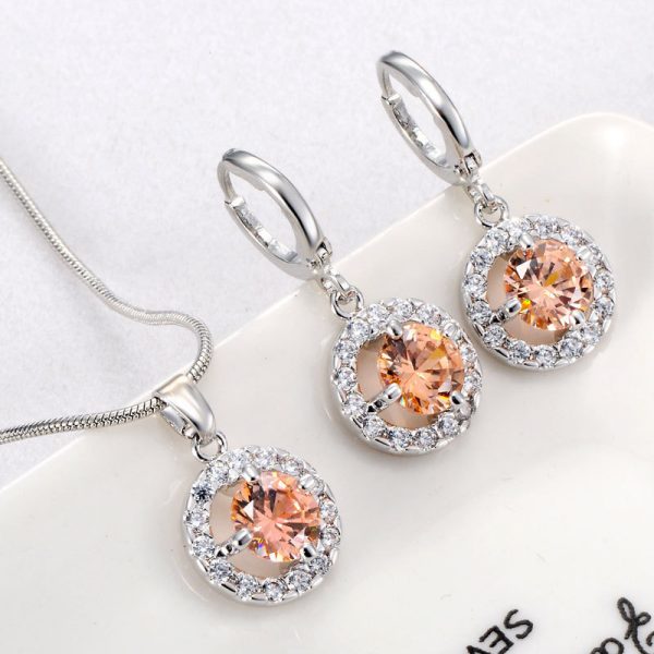 Simple Micro-inlaid Crystal Zircon Jewelry Two-piece Set