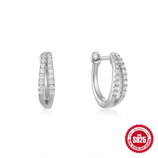 925 Sterling Silver Heart-shaped Diamond Earclip Earrings