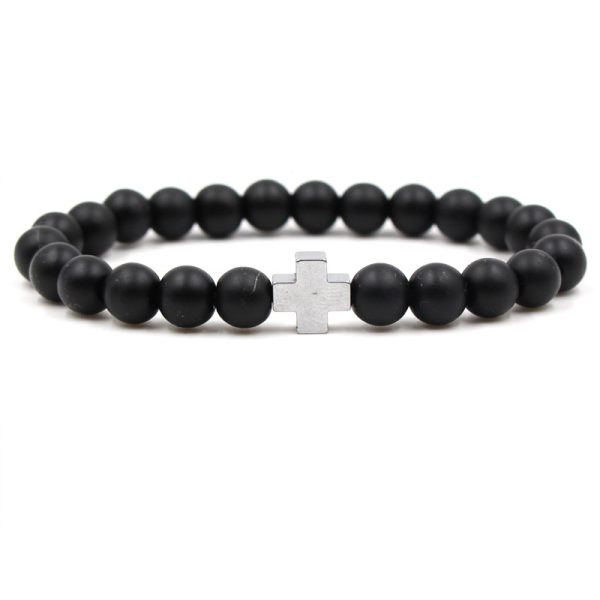 Agate Jewelry Tigereye Matte Stone Black Magnet Cross Bracelet