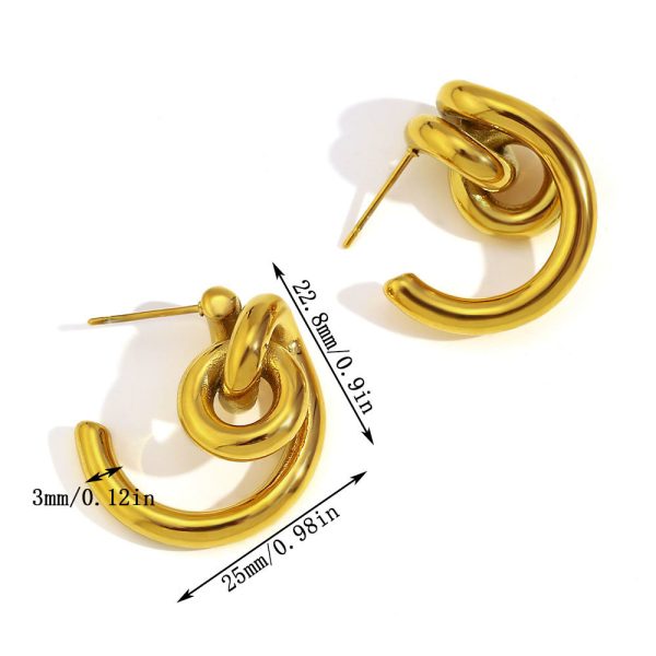 Fashion Winding Circle Titanium Steel Ear Studs Creative Lock C- Shaped Niche Personality Female