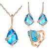 Three-piece Set Colored Gems Set Rings Necklace Earrings