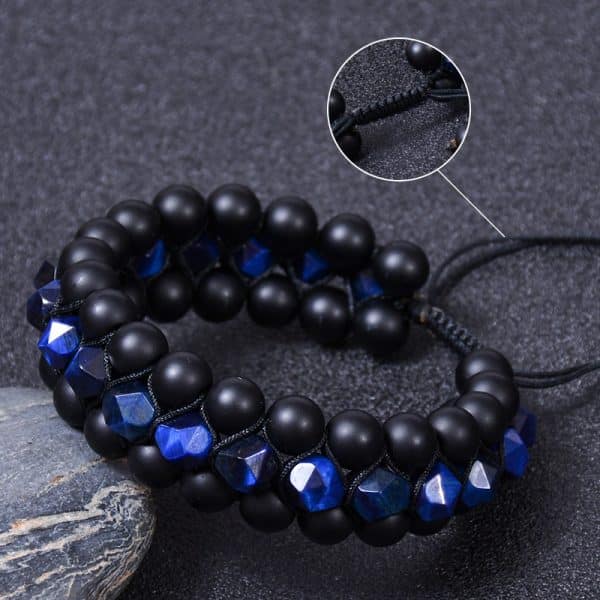 Natural Stone Frosted Stone Beaded Bracelet Iron Ore Double Wrap Braided Bracelet