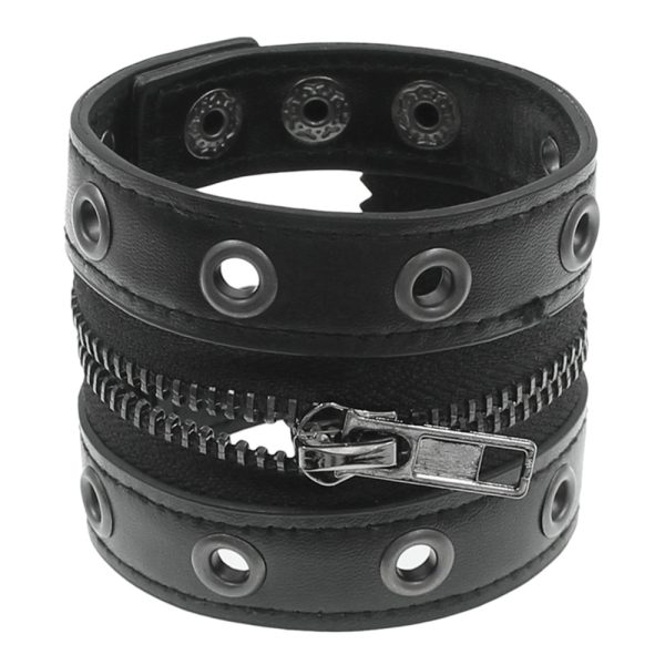 Rivet Chain Ornament Leather Bracelet Women's Round Hole Zipper Wide Version