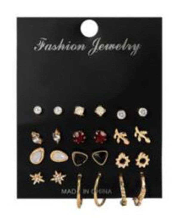 Set Of 9 Pairs Of Earrings With Zircon