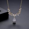 Water Drop Pendant Copper Inlaid Zircon Crystal Super Shining Necklace