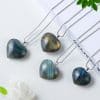 Natural Crystal Stone Silver Chain Heart-shaped Elongated Stone Moonstone Pendant
