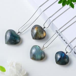 Natural Crystal Stone Silver Chain Heart-shaped Elongated Stone Moonstone Pendant