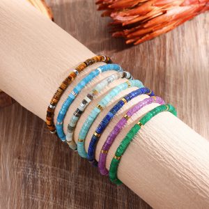 Natural Stone Flat Beads Bracelet Single Circle Malachite