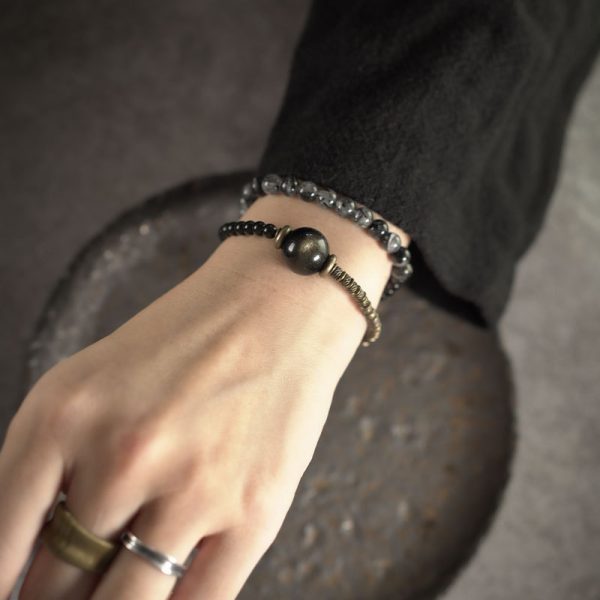 Obsidian Black Hair Crystal Mixed Design Bracelet For Women