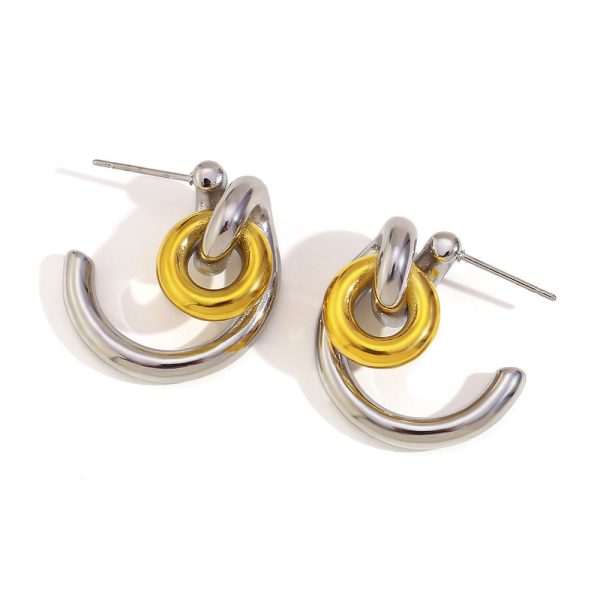 Fashion Winding Circle Titanium Steel Ear Studs Creative Lock C- Shaped Niche Personality Female