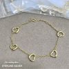 Sterling Silver S925 Love Glossy Five Love Heart Bracelet Hollow Out