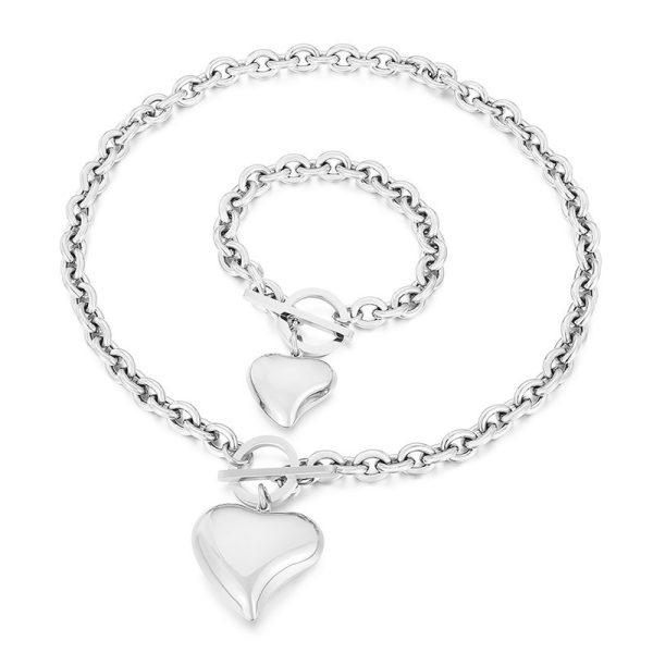 Titanium Steel Heart OT Buckle Necklace Women's Jewelry Set
