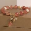 Freshwater Pearl Strawberry Quartz Bracelet Women