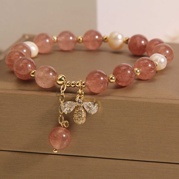 Freshwater Pearl Strawberry Quartz Bracelet Women