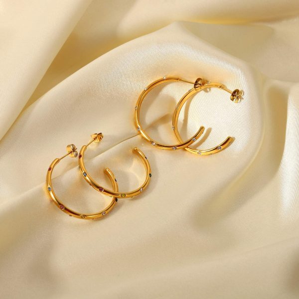 Stainless Steel Set Colored Zircon Earrings