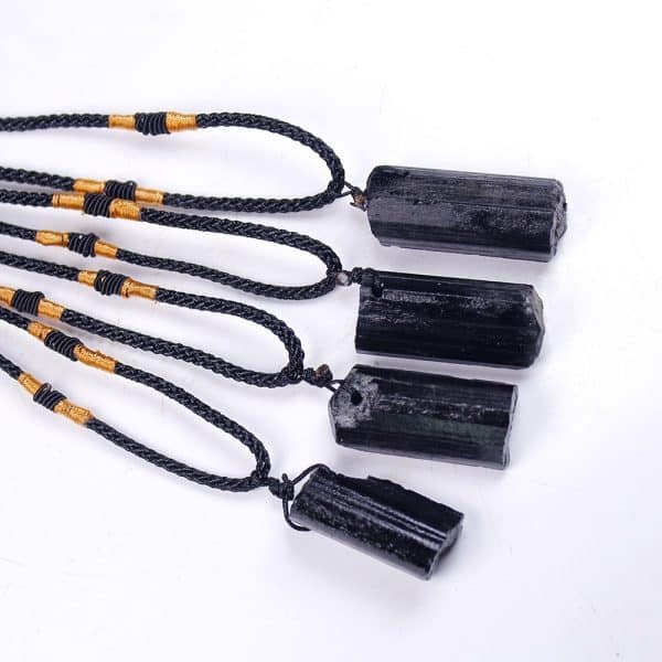 Natural Crystal Stone Column Black Tourmaline Original Stone Pendant Necklace
