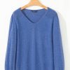 Sky Blue Shirred Shoulder Frilled Cuffs Long Sleeve Top