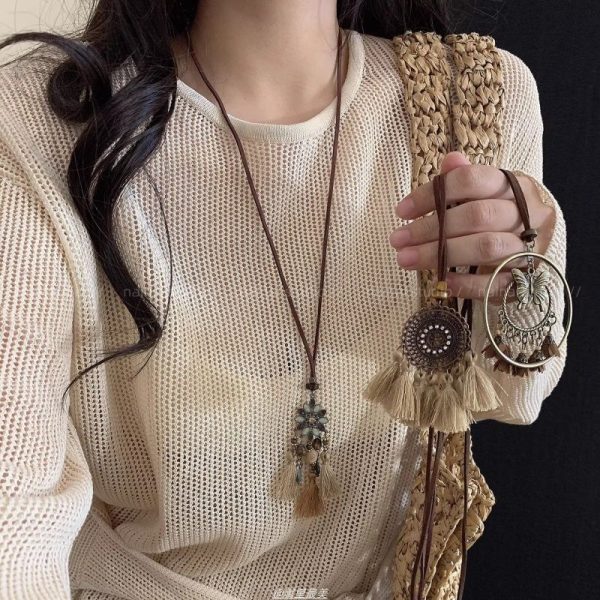 Retro Ethnic Style Tassel Long Pendant Necklace
