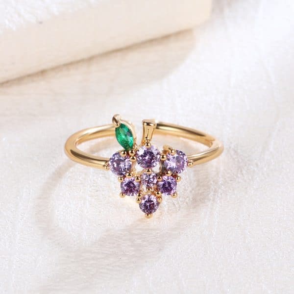 Cute Fruit Grape Copper Ring Simple Temperament Stackable Women