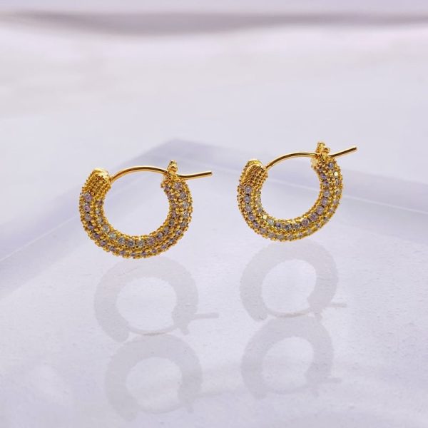 French Micro Set Zircon Hoop Earrings Vintage