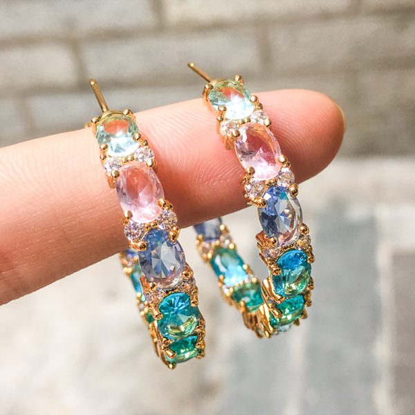 Shining Color Matching Circle Sexy Elegant Zircon Earrings