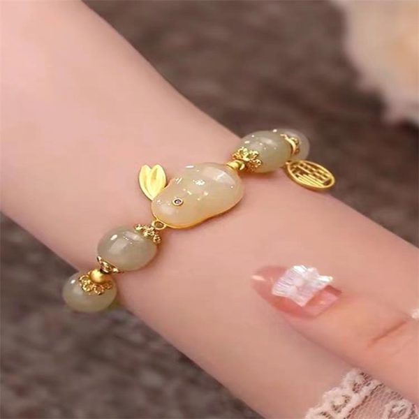 Women's Green Lucky Jade Black Hand Bracelet