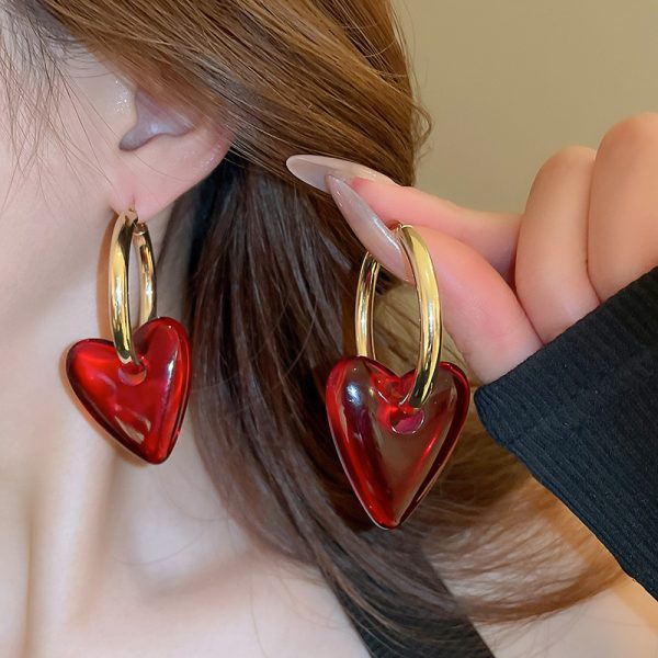 Exaggerated Glass Heart And Circle Ear Clip Trendy Earrings