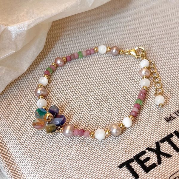Women's Colorful Flower Pearl Bracelet