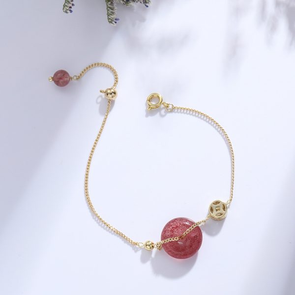 Strawberry Quartz Peace Buckle Lucky Crystal Bracelet