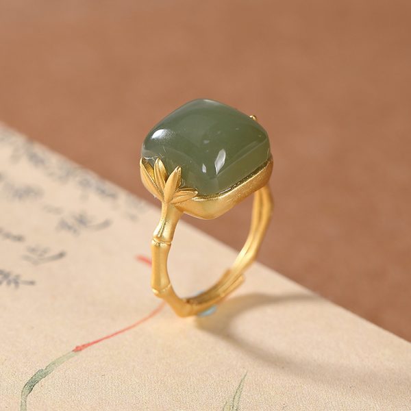 S925 Silver Ring Natural Hetian Gray Jade Retro
