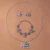 Vintage Ethnic Thai Silver Elephant Jewelry Set Necklace Bracelet Earrings For Women