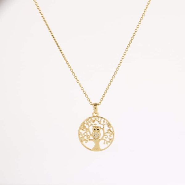 Gold Lucky Tree Owl Pendant Necklace Temperament Entry Lux