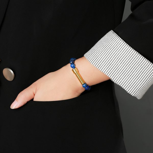 Natural Stone Titanium Steel Gold Round Tube Bracelet