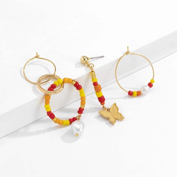 Simple Temperament Stitching Rice Bead Butterfly Earrings Set