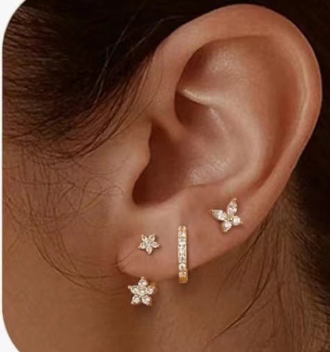 Inlaid Zircon Butterfly Flower Earring Set