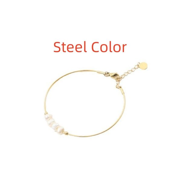 Freshwater Pearl Filament Bracelet Titanium Steel Plated 18K Gold