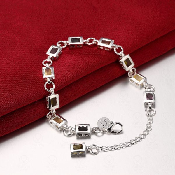 Silver Ornamental Stone Zircon Plaid Women's Bracelet
