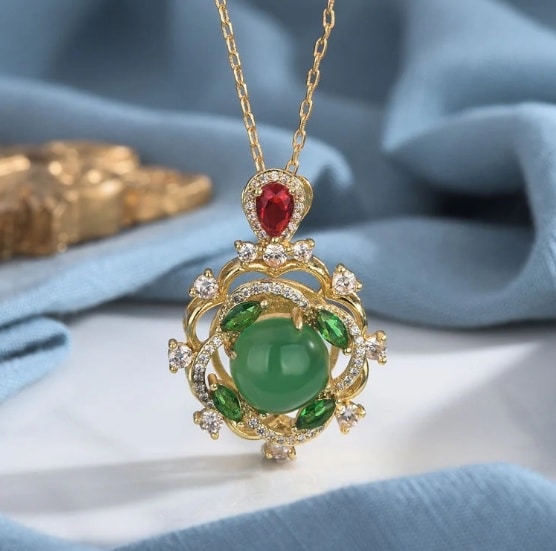 S925 Silver Inlaid Natural Chrysoprase Agate Necklace