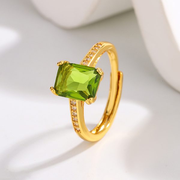 Fashion Japanese Style Simple Retro Electroplated 18K Square Zircon Ring