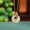 Sterling Silver Gold-plated Hetian Jade National Fashion Enamel Vintage Necklace