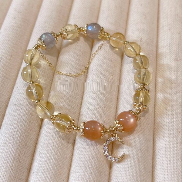 Moonstone Golden Sun Stone 14K Gilded Fortune Crystal Bracelet