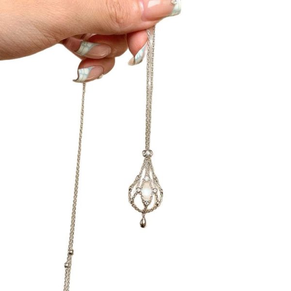 French Zircon Net Bag Pearl Pendant Necklace