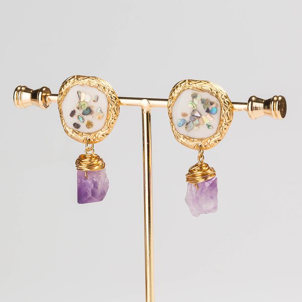 Purple Natural Stone Jewelry Colorful Crushed Shell Earrings
