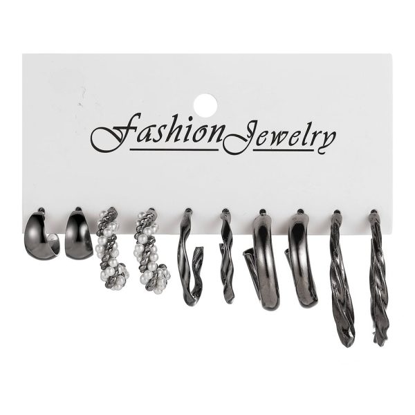 6 Pairs Simple C- Type Metal Twist Earrings Set